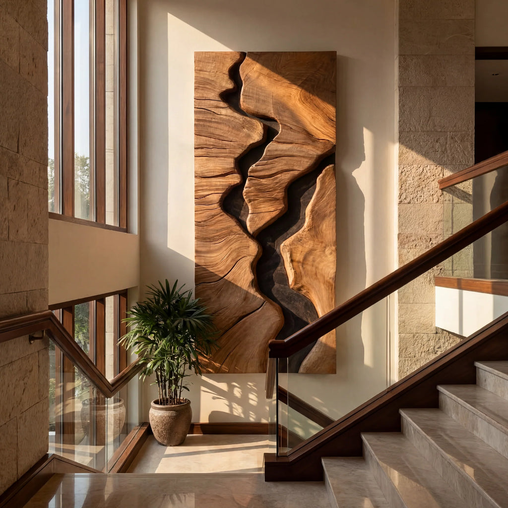 River Canyon Solid Wood Wall Sculpture – Vertical Organic Modern Abstract Art Panel