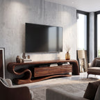 Sculptural Solid Wood TV Stand with S-Curve Frame and Wave-Grain Cabinet