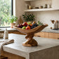 Solid Wood Boat-Shaped Fruit Bowl with Sculptural Raised Pedestal Base