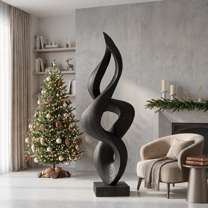 Handcrafted Abstract Twisted Wood Sculpture – Contemporary Solid Wood Art for Modern Home Décor