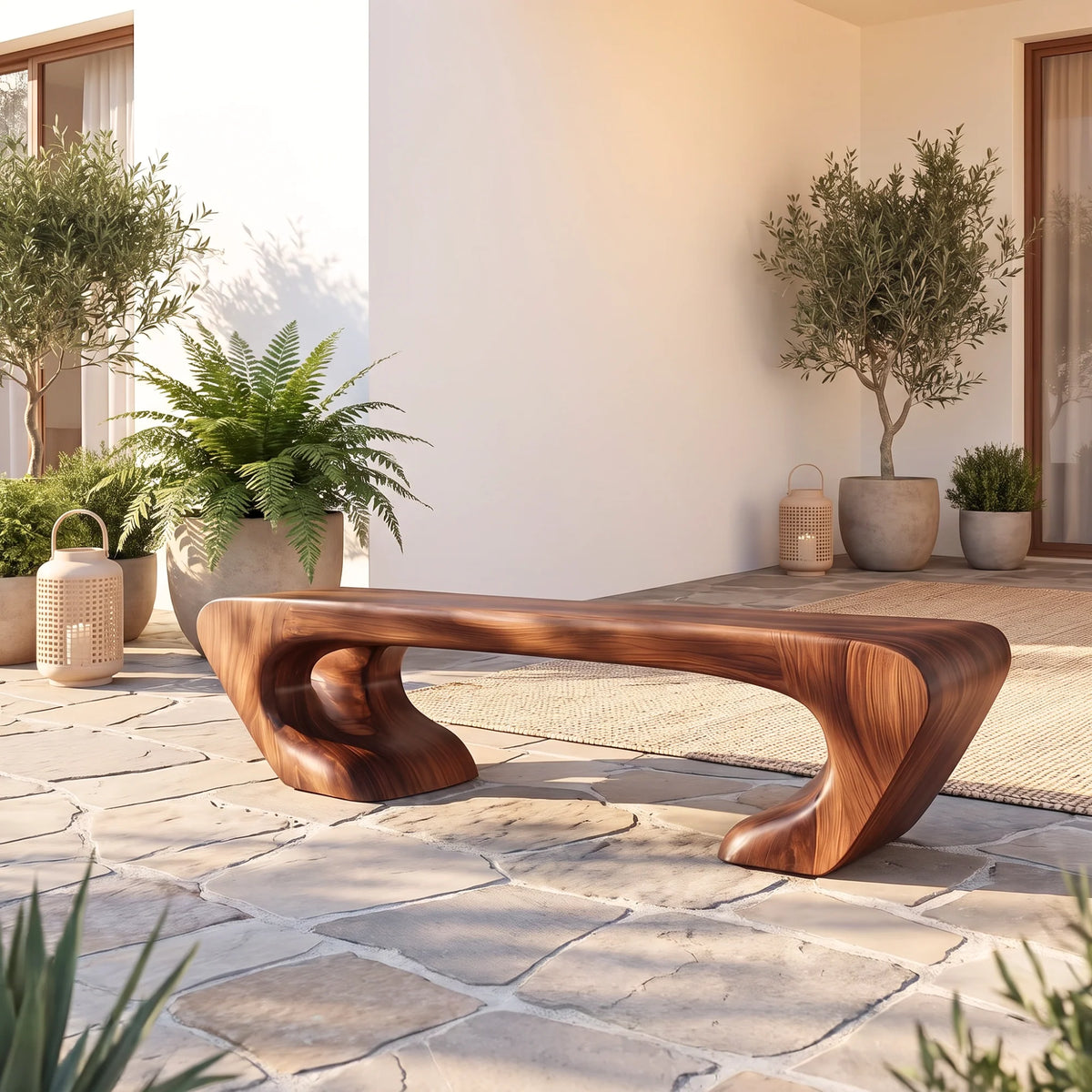Organic Balance – Solid Wood Bench with Sculptural Asymmetrical Base and Flowing Seat