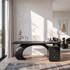 Sculptural Solid Wood Desk with Curved Base and Two Drawers