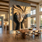 Handcrafted Solid Wood Face Wall Sculpture with Flowing Grain Hair & Black Relief Hands