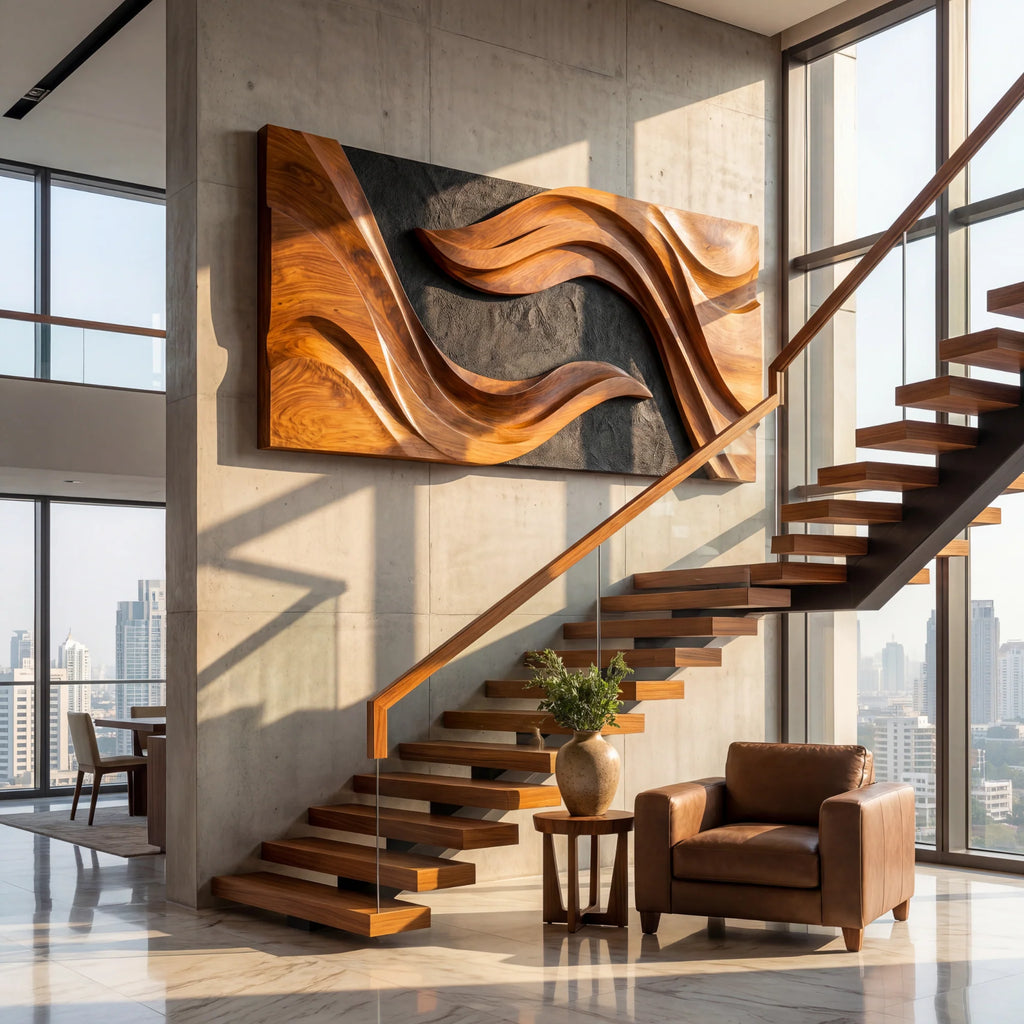Sculpted Horizon Solid Wood Wall Art Panel – Modern Organic Abstract Sculpture