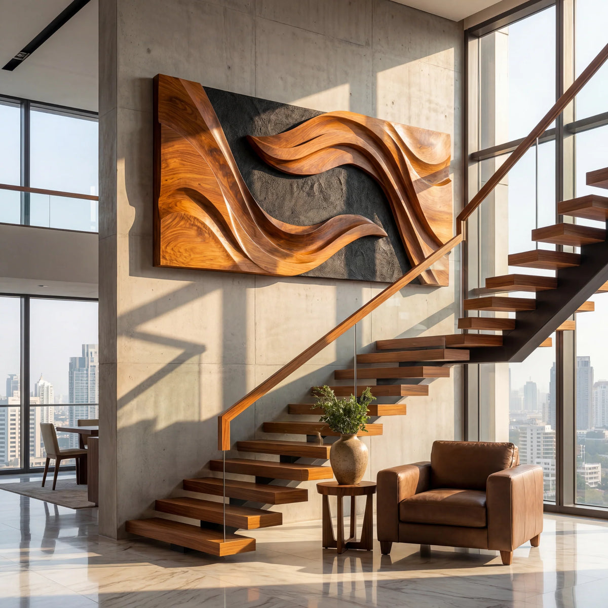 Sculpted Horizon Solid Wood Wall Art Panel – Modern Organic Abstract Sculpture