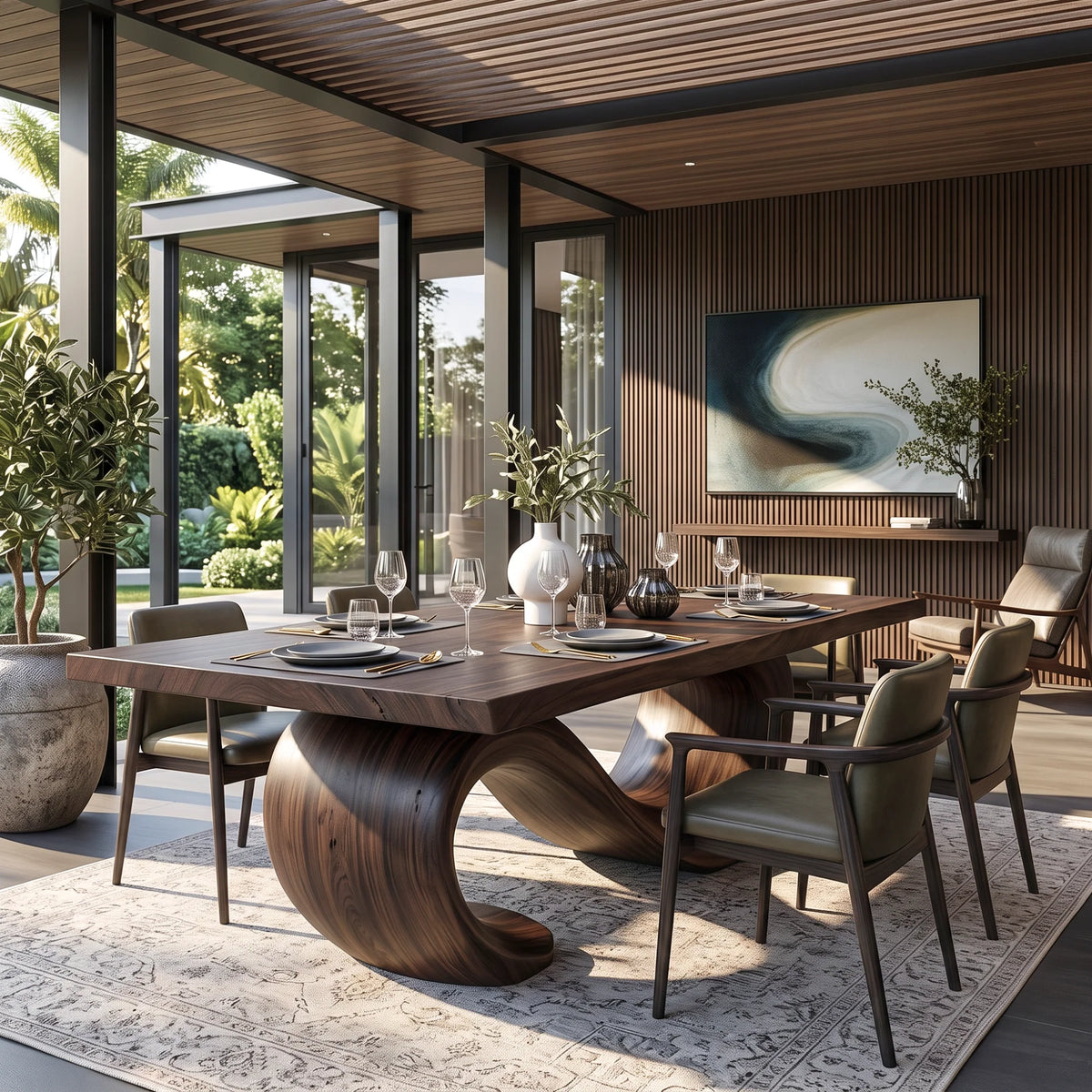 Solid Wood Dining Table with Sculptural Infinity Base