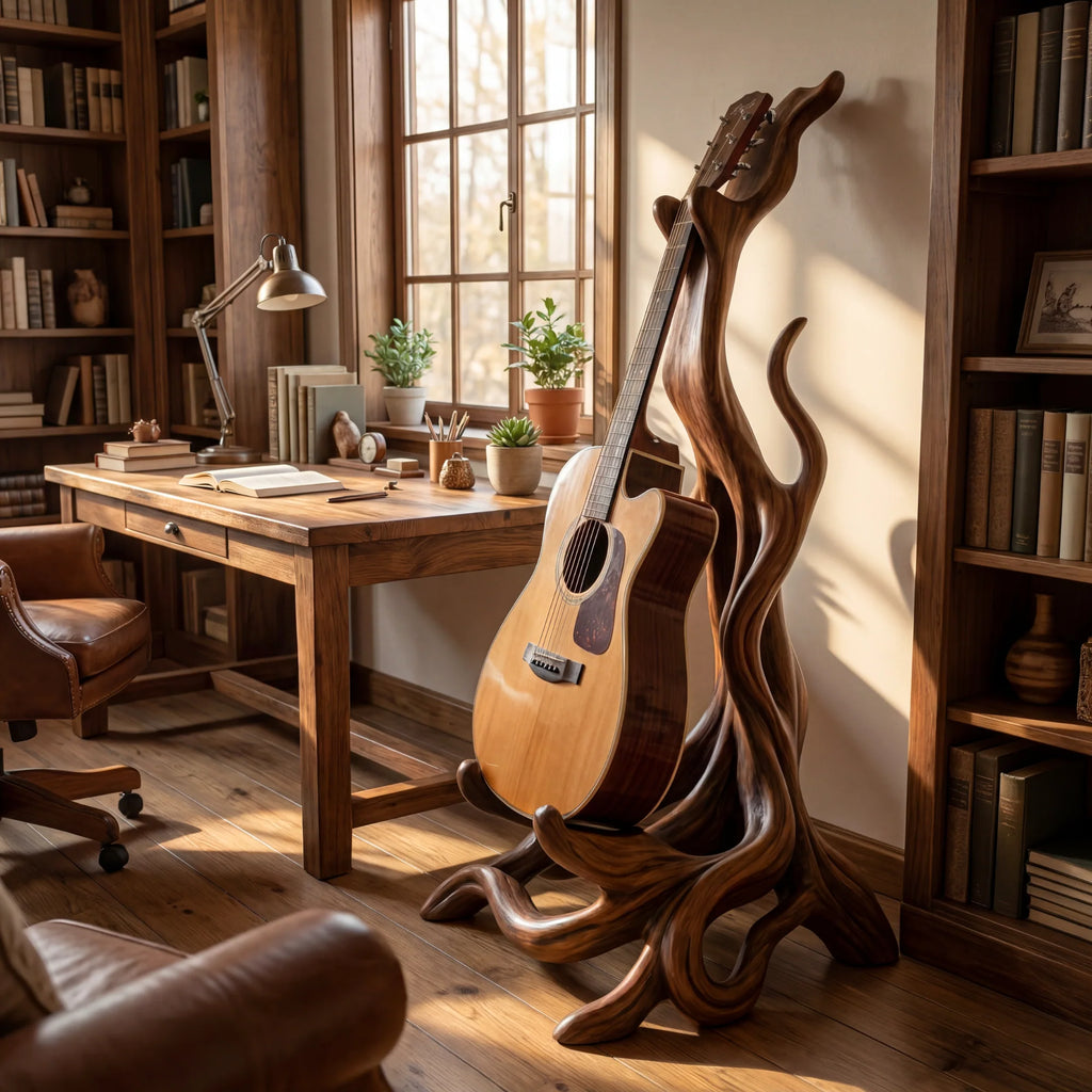 Organic Sculptural Wooden Acoustic Guitar Stand