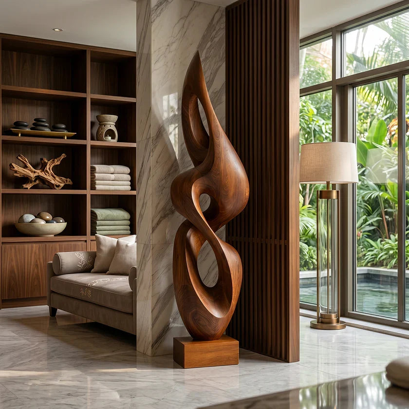 Contemporary Solid Wood Sculpture – Elegant Decorative Accent for Living Rooms and Entryways