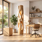 Tall Sculptural Solid Wood Floor Lamp with Open-Cut Design and Warm Ambient Lighting