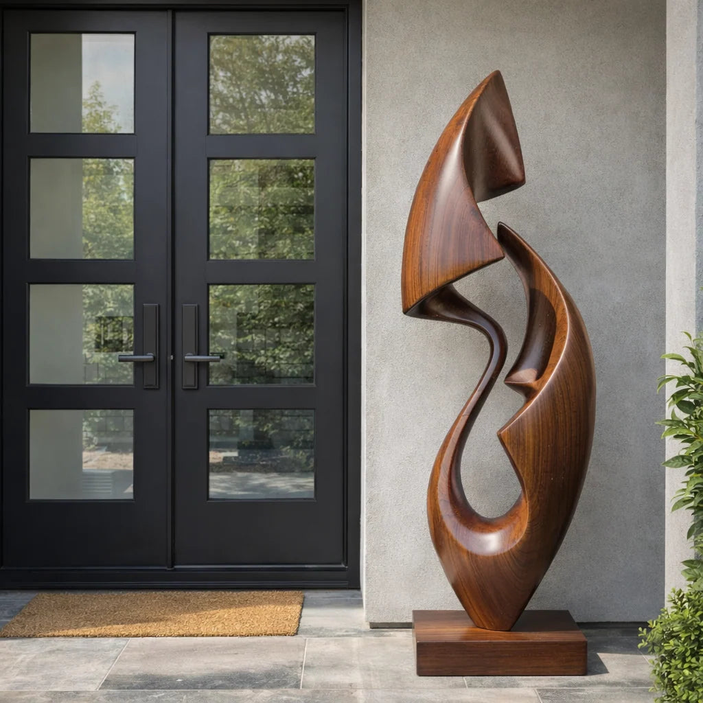 Organic Abstract Solid Wood Sculpture – Modern Decorative Art for Gardens and Contemporary Interiors
