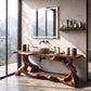 Solid Wood Bathroom Vanity with Sculptural Organic Root Base and Open Shelf Storage