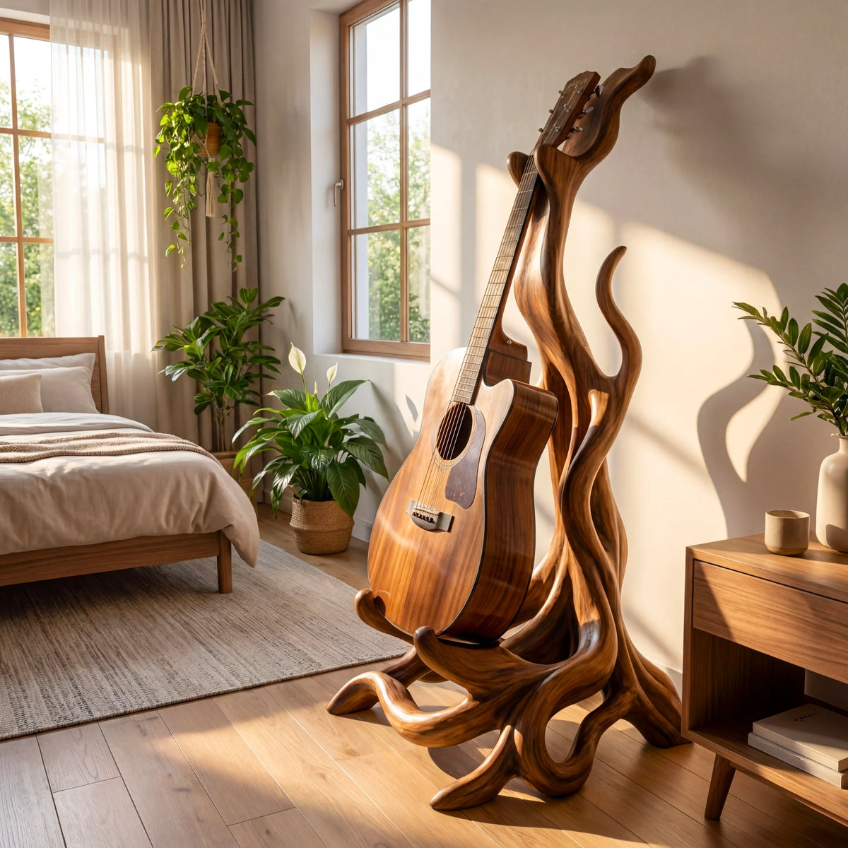 Organic Sculptural Wooden Acoustic Guitar Stand