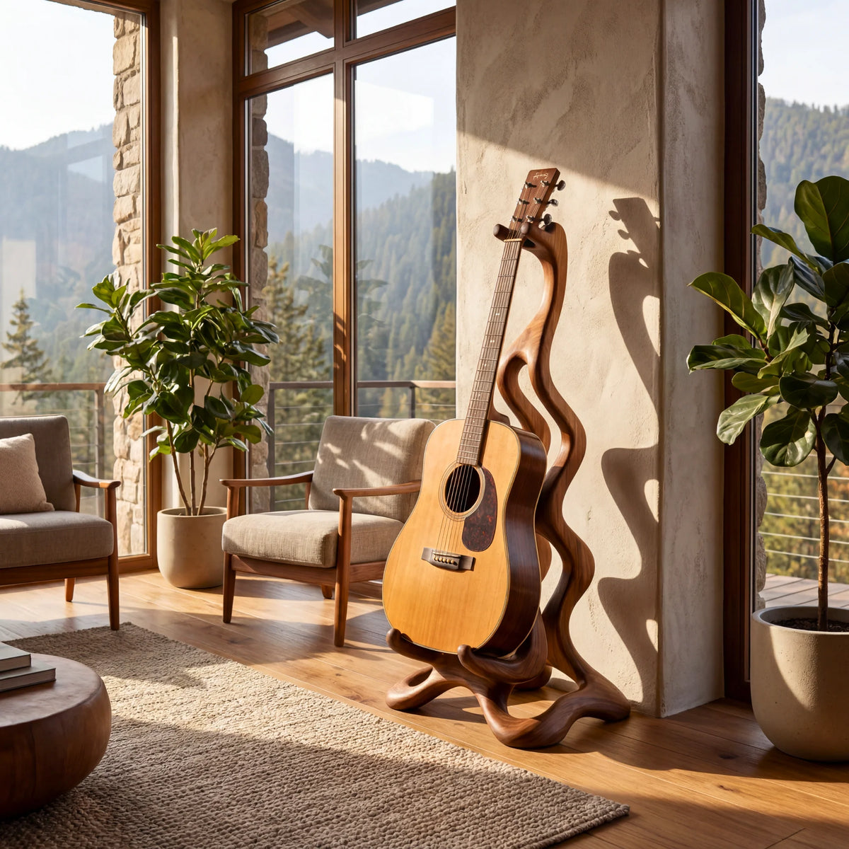 Organic Wooden Acoustic Guitar Display Stand