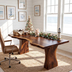 Handcrafted Live Edge Solid Wood Desk with Tapered Pedestal Legs – Modern Executive Desk