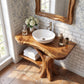 Solid Wood Bathroom Vanity with Organic Trunk Pedestal and Side Shelf Storage