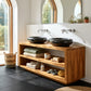 Solid Wood Double Bathroom Vanity with Open Shelf Storage – Modern Wooden Vanity Cabinet