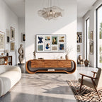 Sculptural Ribbon-Frame Solid Wood TV Console with Wave-Carved Doors