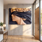 Wind Veil Solid Wood Wall Sculpture – Abstract Profile Portrait with Flowing Relief Design