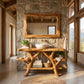 Solid Wood Bathroom Vanity with Sculptural Branch Frame and Open Shelves