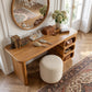 Modern Solid Wood Vanity Table with Rounded Open Shelf and Panel Legs