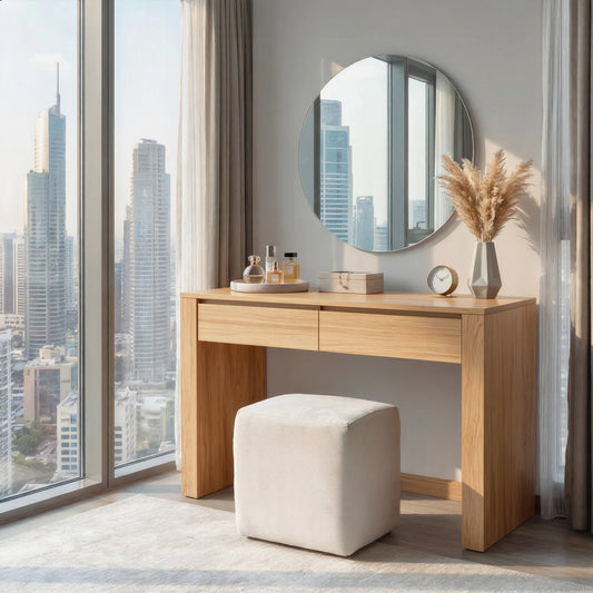 Modern Solid Wood Vanity Table with Dual Storage Drawers