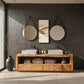 Solid Wood Double Bathroom Vanity with Carved Wave Drawers and Open Shelf Storage