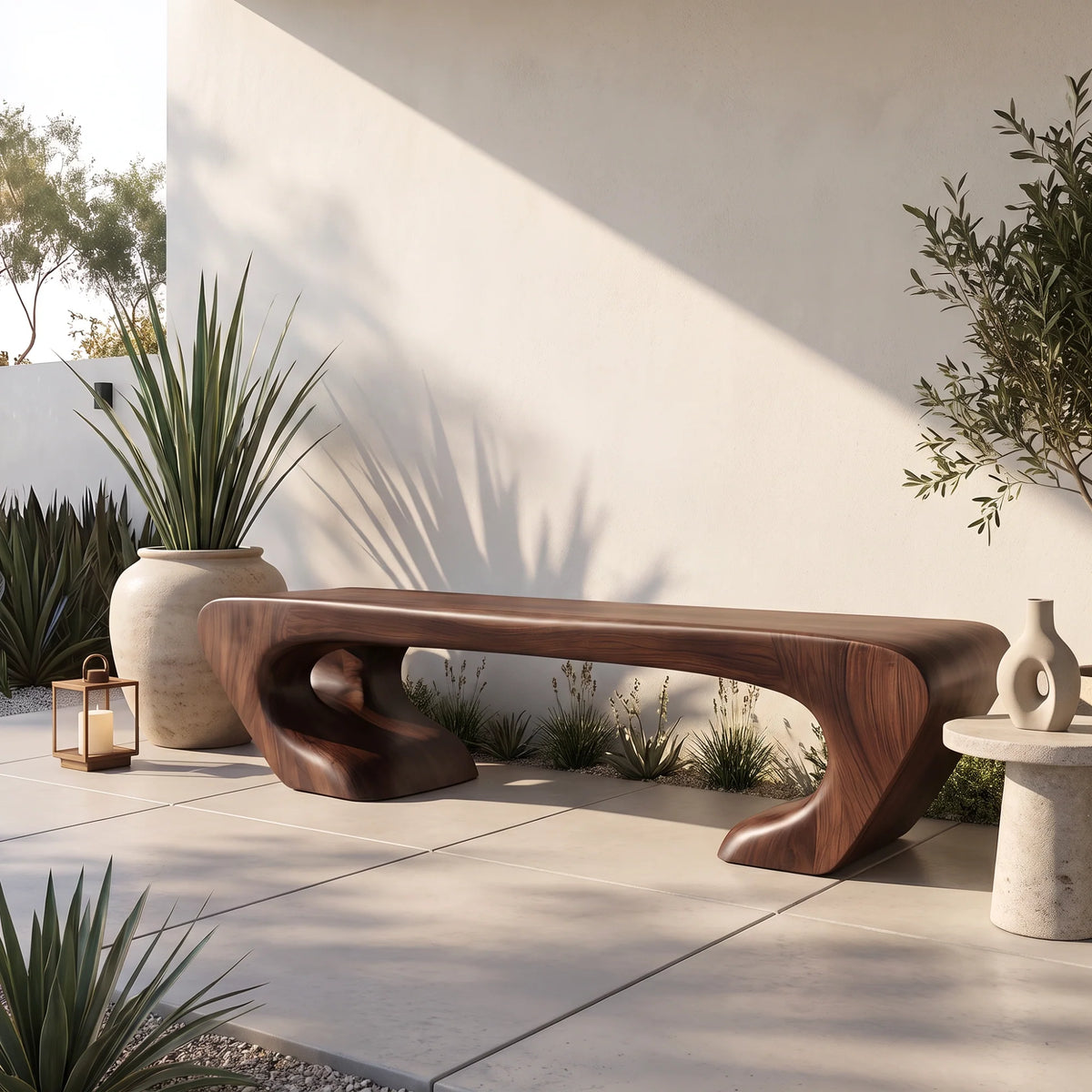 Organic Balance – Solid Wood Bench with Sculptural Asymmetrical Base and Flowing Seat