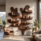 Organic Leaf Sculptural Solid Wood Wall Shelf