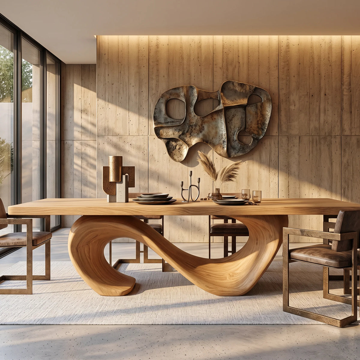 Solid Wood Dining Table with Sculptural Infinity Base