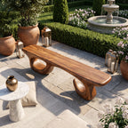 Sculptural Solid Wood Bench with Open Loop Base and Flowing Live Edge Seat