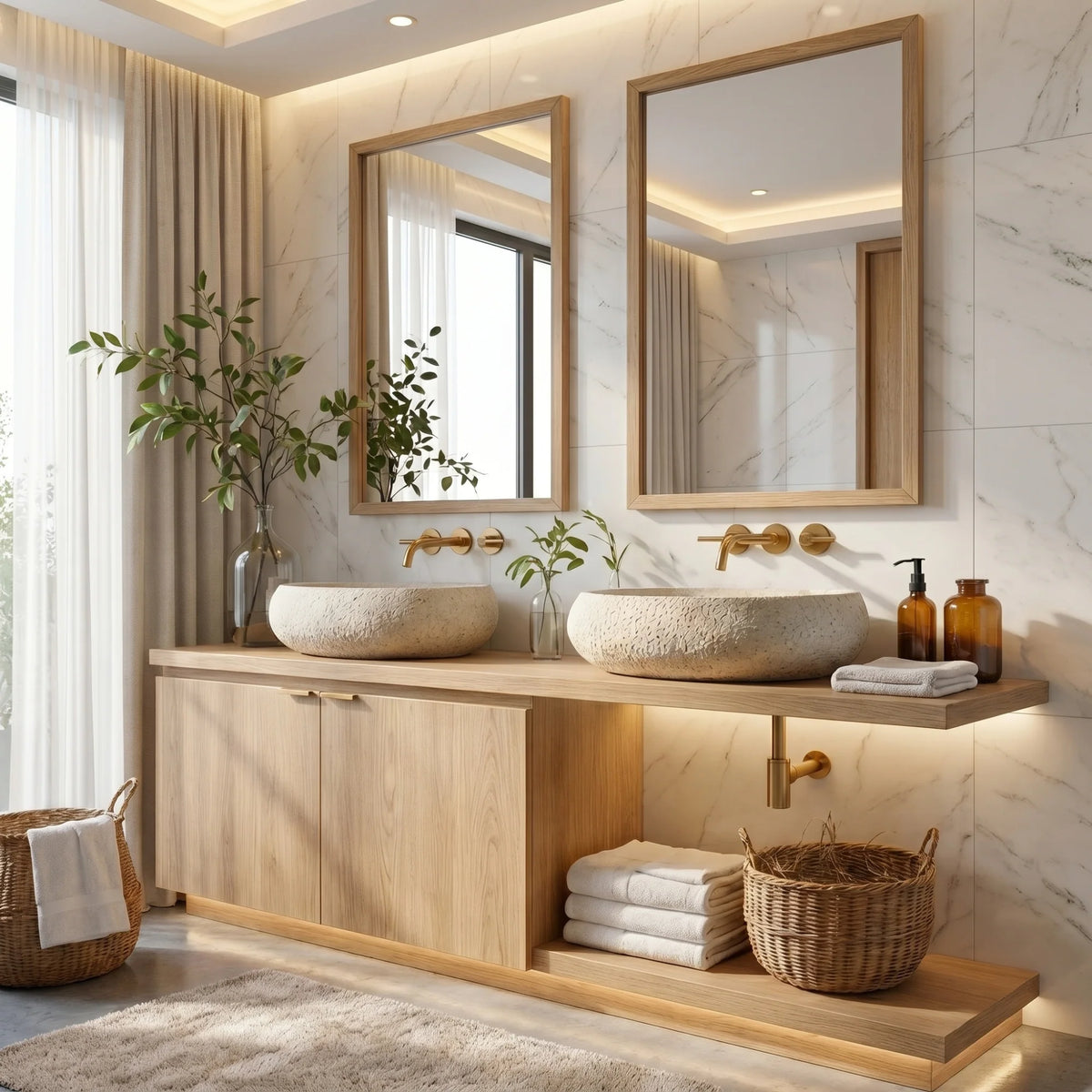 Minimalist Floating Solid Wood Bathroom Vanity Cabinet – Modern Wall-Mounted Design
