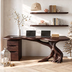 Live Edge Solid Wood Desk with Tree Base
