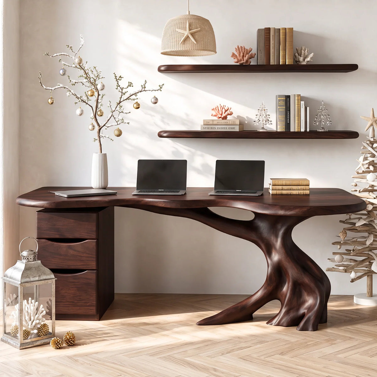 Live Edge Solid Wood Desk with Tree Base