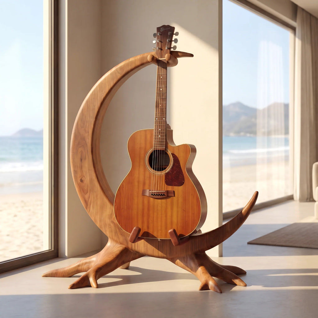 Crescent Sculptural Wooden Guitar Floor Stand