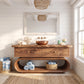 Solid Wood Bathroom Vanity with Sculptural Loop Frame Base and Drawer Storage