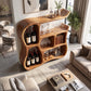 Solid Wood Wine Cabinet with Sculptural Curved Compartments for Home Bar Storage