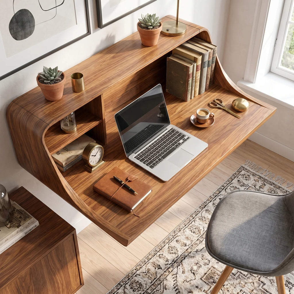 Modern Floating Desk with Integrated Shelves