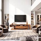 Sculptural Solid Wood TV Stand with S-Curve Frame and Wave-Grain Cabinet