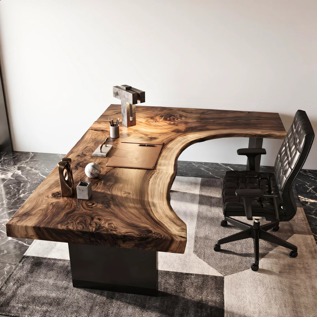 Live Edge Solid Wood Desk with Sculptural Cutout