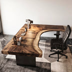 Live Edge Solid Wood Desk with Sculptural Cutout