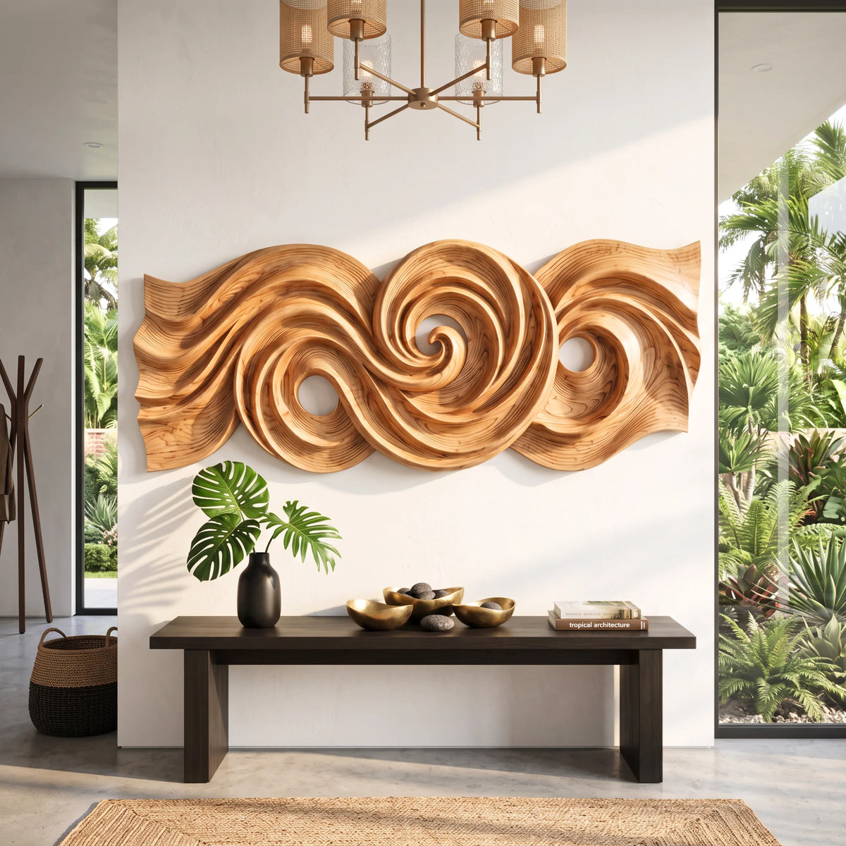 Spiral Tide Solid Wood Wall Sculpture with Organic Flowing Design