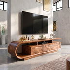 Waterfall Curve Solid Wood TV Stand with Sculpted Wave-Front Storage