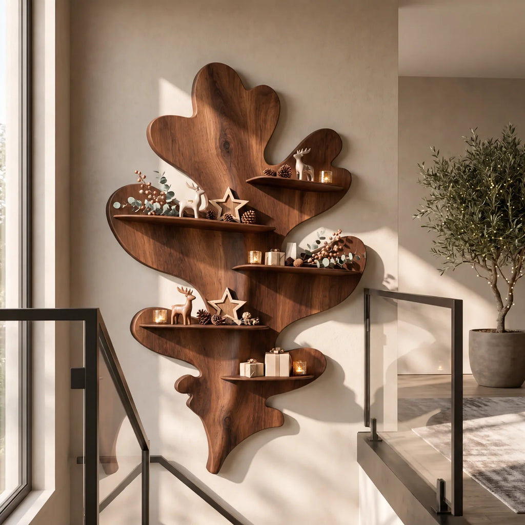 Sculptural Leaf Solid Wood Wall Display Shelf
