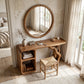 Sculptural Solid Wood Vanity Table with Organic Carved Base and Open Shelf