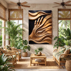 3D Flowing Wave Hand Solid Wood Wall Sculpture – Handcrafted Artistic Decor