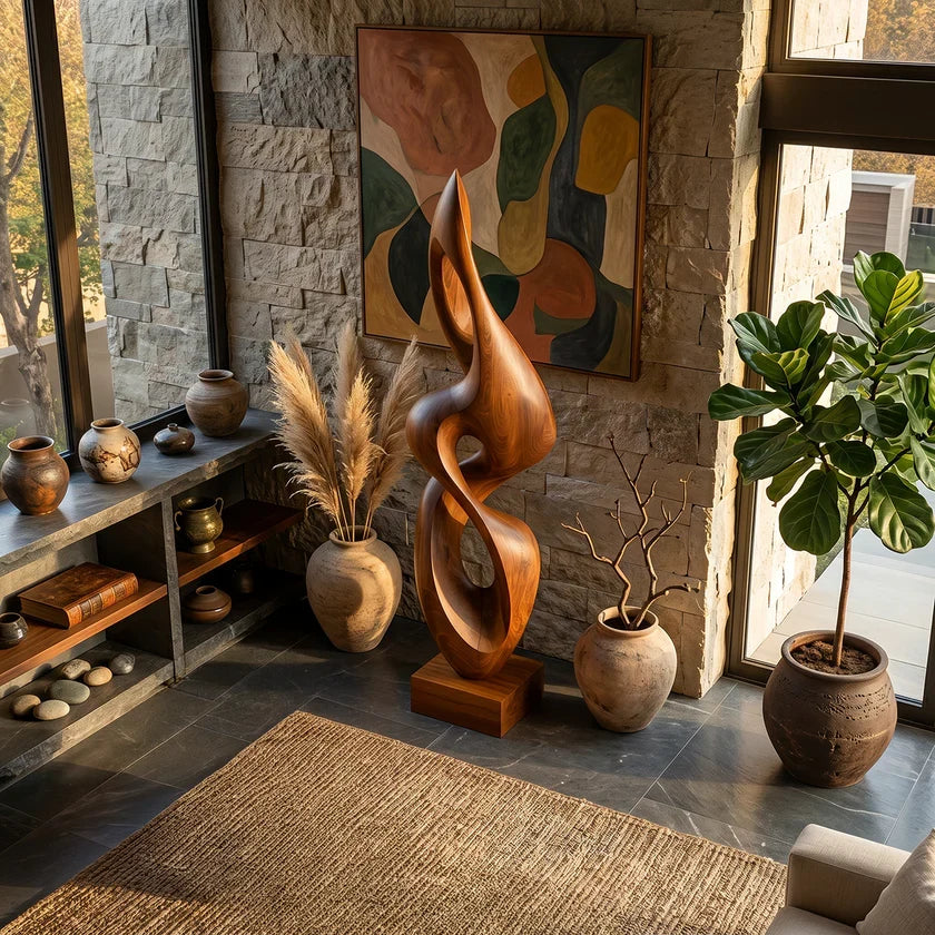 Contemporary Solid Wood Sculpture – Elegant Decorative Accent for Living Rooms and Entryways