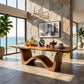 Live Edge Solid Wood Dining Table with Sculptural Curved Base