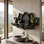 Handcrafted Lotus Petal Solid Wood Wall Shelf