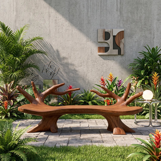 Branch Form – Solid Wood Garden Bench with Sculptural Root Base