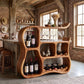 Solid Wood Wine Cabinet with Sculptural Curved Compartments for Home Bar Storage